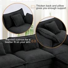 Oversized Accent Chairs With Ottoman Luxury Chenille Single Sofa Couch Upholstered Deep Seat Chaise Lounge With Pillows For Living Room Bedroom Apartment Black