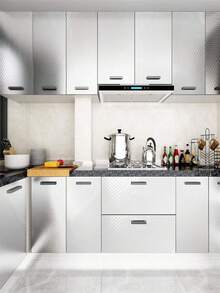 防水防油铝箔贴纸，银色格子撕下即贴墙纸可移除自粘纸适用于厨房台面书桌柜