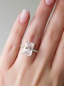 1 chiếc nhẫn đính hôn/cưới hình chữ nhật lấp lánh, bạc sterling 925, nhẫn hứa hẹn/nhẫn vĩnh cửu dành cho nữ, món quà trang sức tinh tế. - Bạc - Xem 4