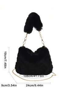 New Design Of Women's Ins Small Field Crossbody Bag Fashion Chain Fur Bag, Autumn And Winter Korean Version Of Small Square Bag - Black - View 9