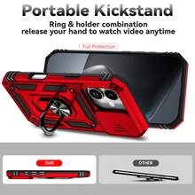 军工防摔 360° 旋转指环支架防震手机壳带镜头保护膜，适用于 Apple 11/12/13/14/15/16 Pro Max、Galaxy S22/23/24/25+ 和 A04/A05/A14/A15/A24/A25/A34/A54/A56/A36/A26 - 紅色 - 查看 4