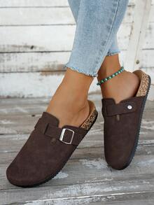 Damskie, swobodne, jednokolorowe, wsuwane klapki zamszowe, dostępne w wersji z podszewką termiczną i bez