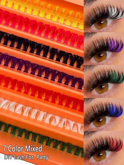 140 PCS Of Colored False Eyelashes, 7 Colors Mixed Together, Natural And Slender Single False Eyelashes, Suitable For DIY At Home, Applicable To Various Occasions Such As Parties, Shopping, Stage Performances And Daily Wear, Also Suitable For Music Festivals, Back-To-School Season, Valentine's Day, Mother's Day And Other Occasions.