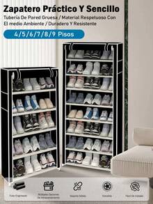 4/5/6/7/8/9 Niveles Zapatera Multifuncional : Organizador de Calzado con Espacio Ajustable para Botas y Diseño Armable - Zapatera Armable de 4/5/6 Niveles con Espacio Ajustable para Botas: Organizador Multifuncional de Gran Capacidad. - 4 capas - Ver 4