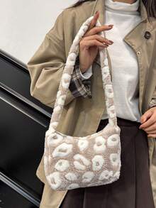 Women's Leopard Print Plush Fashionable Luxury Lightweight Shoulder Bag - Khaki - View 2