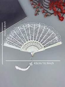 新娘婚礼装饰套装：蕾丝伞和蕾丝塑料扇，欧式新娘婚礼伞，户外婚礼装饰伞扇套装，最佳礼物，婚礼摄影道具白色蕾丝阳伞，茶会装饰，洗礼生日派对用品，复古婚礼配饰，伴娘鲜花摄影道具