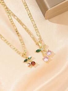 1 Exquisite And Elegant Shiny Small Red Cherry & Large Pink Cherry Copper Pendant Copper Inlaid Zirconia Necklace, Suitable For Giving To Girls/Boys/Family/Friends/Versatile/Light Luxury/Party/Banquet/Festival/Christmas/Thanksgiving/Halloween/Gift