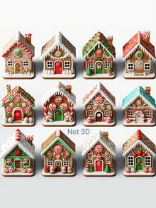 12 pièces - Ornements de maison en pain d'épices pour décoration de sapin de Noël, ornements de Noël en bois à suspendre, décorations de Noël de maison en pain d'épices à suspendre pour décorations de fêtes, décorations de sapin de Noël, décoration de maison, motifs de fêtes, décorations de maison, décoration de bureau, décoration d'arbre et décoration de fête