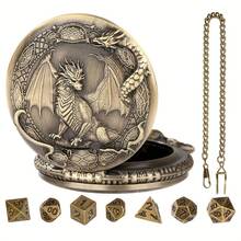Creative Dragon Head Border And Standing Dragon Pattern Pocket Watch Case With Mini Dice -  Role-Playing Game Accessory, Metal Toy For Tabletop Gaming, Tabletop Gaming Accessory | Dramatic Design | Durable Gaming Gear,  Accessories - Multicolor - View 9