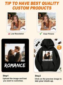 Customized Photo & Text Men's Hoodie Sweatshirt, Upload Your Own Image - Landscape/Anime/Lover/Family/Pet/Friend, Add Text - Name/Blessing/Holiday/Anniversary, Personalized Gift For Birthday, Valentine's Day, Father's Day, Party, Winter Fleece Hoodie