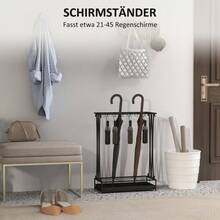 HOMCOM Umbrella Stand Steel Umbrella Stand Rectangular Umbrella Holder With 24 Hooks, 21 Holes, Removable Water Tray For Walking Sticks And Umbrellas 50 X 24 X 68 Cm Black