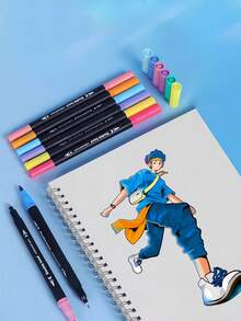 120PCS Dual Markers Double Point Fine & Brush Pen Sketch Colors Watercolor Drawing Professional Drawing Art Marker For School Supplied Students Stationery