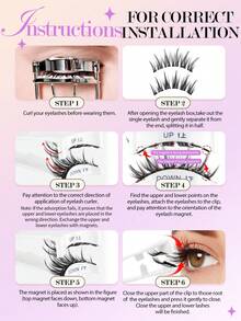 MAGEFY 3对/套可重复使用的磁性假睫毛，打造自然妆效，包含1个专业睫毛夹+眉毛修剪器+双头眉刷，无需胶水，易于佩戴和卸除。 - 尖尾漫畫款 - 查看 5