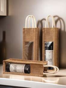 不含酒瓶的容器，一个粗麻布瓶袋 - 可重复使用的香槟和葡萄酒手提包，适合派对、节日等 - 礼品袋，尺寸 12.99x3.94x3.94 英寸，适合圣诞节和所有庆祝活动，葡萄酒瓶袋，最适合圣诞节