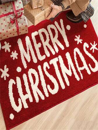1 件圣诞门垫，圣诞浴室装饰，红色入口垫地毯，超柔软吸水超细纤维可爱节日装饰浴室垫，防滑可机洗