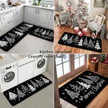 1pc Christmas Bathroom Mat, Minimalist Style Black Christmas Tree Bathroom Mat, Anti-Slip Christmas Bathroom Decorative Floor Mat, Thickened Flannel Material Soft, Comfortable, Easy To Clean, Suitable For Bathroom Door, Washbasin, In Front Of Bathtub, Decorating The Room