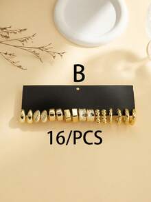 2-16-64件 时尚亮面水滴几何C形耳环，C形竹结饰品，适合作为节日礼物送给爱人、亲戚、朋友，也可全年日常佩戴。[注：耳环材质为塑料。对材质有特殊要求的顾客请谨慎购买。感谢您的理解。][老板和老板娘，祝您生意兴隆。再次感谢您的五星好评。] - 金色 - 查看 4