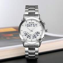 Skmei ساعة رجالية كوارتز من سكماي 2445 بتصميم جديد، سوار من الفولاذ المقاوم للصدأ، مضيئة، عرض الوقت المزدوج والتاريخ، ساعة يد كاجوال