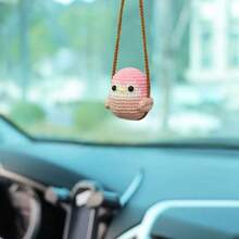 1pc Charming Crochet Animal Car Rearview Mirror Hanging Decor - Green Smiling Frog, Yellow Duckling Multicolor Animal Woven Rope Design, Handmade Fabric Car And Bag Decoration, Fun Animal Decor, Gift - Multicolor - View 9