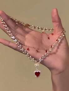 1 chiếc vòng cổ mặt dây chuyền ngọc lục bảo xanh lá cây phong cách Bohemian dành cho phụ nữ, vòng cổ mặt dây chuyền hình bầu dục bằng ngọc trai giả với thiết kế lấp lánh, thích hợp cho tiệc tùng, trang phục thường ngày và làm quà tặng - ngọc trai - Xem 5