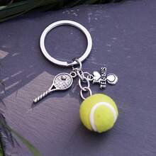 I Love Playing Tennis Keychain Four-Link Chain Tennis Key Ring Sports Enthusiast Keychain - [銀色] - 查看 4