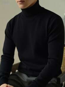 GRDR Men's Regular Shoulder Long Sleeve High Neck Sweater, Versatile For Daily Wear Knitted Pullover