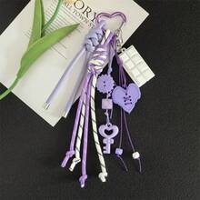 1-Piece Multi-Layer Keychain Charm With Heart Elements, Braided Rope Backpack Charm - Suitable Daily Outfits Of Men And Women - Purple - View 6