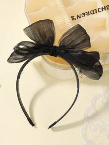 Solid Color 3-Layer Mesh Bow Headband, Versatile For All Seasons