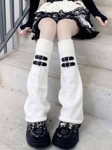 1 para skórzanych, sznurowanych rajstop z szerokimi nogawkami w stylu punk, czarne rajstopy za kolano COS, rajstopy za kolano Y2K Subculture i JK, uniwersalne jesienne dodatki