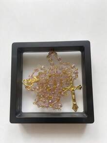 1pc Vintage Bohemian Alloy Crystal Colorful Beaded Cross Pendant Necklace, Sweater Chain