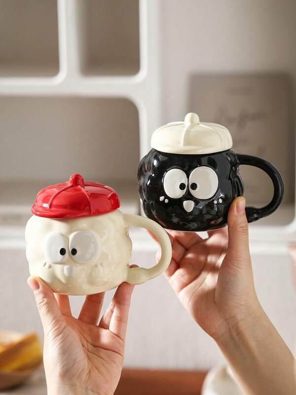 1pc Creative & Cute Ceramic Mug With Lid, High-Quality Latte/Coffee/Milk Cup For Home & Office Use