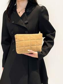 Sac cosmétique matelassé à carreaux polyvalent et , embrayage décontracté en suède velours mat, petit sac rembourré de duvet chaud, accessoires de voyage automne/hiver pour les vacances. Sac de maquillage, organisateur de maquillage, sac de voyage pour femmes