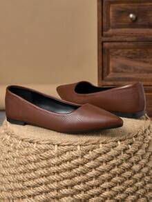 MonaNise 女士尖头时尚低帮平底鞋，户外休闲装，秋季，紫色，香槟色高端感觉，红色，百搭，黄色，舒适黑色乐福鞋 - 棕色 - 查看 4