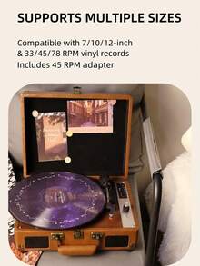 Tourne-disque vinyle trois vitesses portable sans fil avec haut-parleurs intégrés, tourne-disque à entraînement par courroie prenant en charge la connectivité sans fil/USB/carte SD, sortie RCA/entrée AUX/prise casque pour profiter d'une qualité sonore vintage (marron rétro)