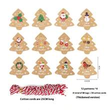 48 etiquetas, 50 piezas de cordel, 4 diseños diferentes, accesorios de decoración navideña, etiquetas de papel kraft grueso, adornos para el árbol de Navidad, etiquetas de regalo, cajas de regalo, tarjetas de accesorios, con cuerda, suministros para fiestas navideñas, regalos de Navidad