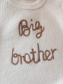 Boys' Simple English Letter Embroidery Knit Pullover Sweater, Suitable For Casual Everyday Wear, Spring/Autumn/Winter - Apricot - View 5