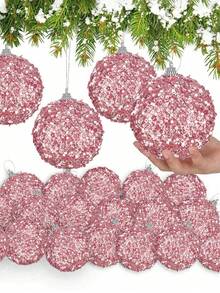 12 件圣诞球装饰,3.15 英寸(8 厘米)防碎圣诞装饰圣诞树球婚礼派对节日装饰桌面小树装饰(粉色) - 粉色 - 查看 10