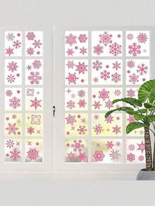 93pcs-Pink Snowflake Stickers,Pink Christmas Static Glitter Snowflake Window Decals ,Snowflake Stickers, Christmas Stickers, Decorative Stickers, Holiday Decor Stickers, Party Decor Stickers, Christmas Party Supplies Decoration Sticker,Christmas Decorations For Family Room Office Supermarket Store Window Glass Door,Christmas