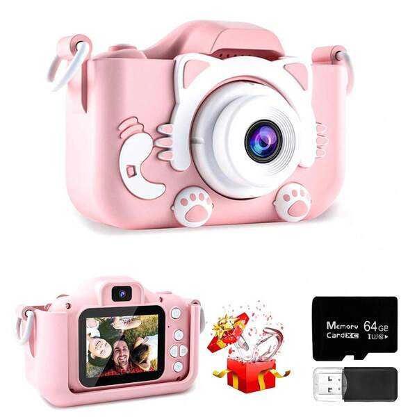 1pc, Kids Camera With 64G Memory Card, 1080P HD, 48 Megapixels, With Video Recording Function, With Usb Charging Cable, With HD Dual Camera Function, Children's Birthday Gift, Children's Selfie Camera, Suitable For Boys/Girls Birthday Gifts And Holiday Gifts