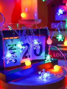 1pc 1.5/3/6m Snowflake&White Ball Christmas Decoration LED Light String, Christmas Indoor Decoration Snowflake Light String, Christmas Tree Decoration Light, Winter House Room Wall Decor Light String, Home Bedroom Decor Snowflake String Lights