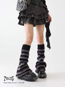 polve 1 Pair Y2K Subculture Knitted Leg Warmers For Women, Autumn/Winter, Ins Netizen Style, Slimming & Elongating