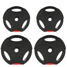 SPORTNOW Disques de poids, plaques de poids 2 x 5 kg et 2 x 2,5 kg, à trois poignées avec trous de Ø 25 mm, couverture en polypropylène, ensemble plaques d'haltères, musculation, fitness, gym, noir - Noir - Voir 1