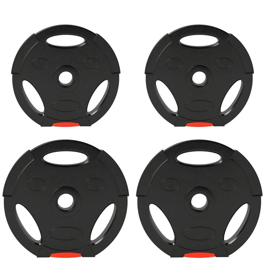 SPORTNOW Disques de poids, plaques de poids 2 x 5 kg et 2 x 2,5 kg, à trois poignées avec trous de Ø 25 mm, couverture en polypropylène, ensemble plaques d'haltères, musculation, fitness, gym, noir - Noir - Voir 1