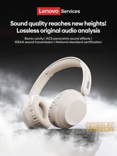  Lenovo LE601 Minimalist Bluetooth Headphones With Large Diaphragm, Deep Bass, Surround Sound, High-Quality Audio, Comfortable Fit, AI Smart Physical Noise Cancellation, Gaming, Sports, Music, Long Battery Life, Compatible With Smartphones And Computers