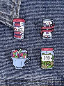 4Pcs Book Fund So Many Books Enamel Pins The Teacup Is Filled With Books Custom Brooches Lapel Backpack Badge Jewelry Gift For Friend - Multicolor - View 5