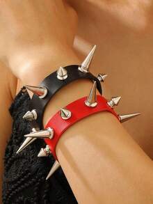 1 件朋克风格单排铆钉皮革手链，女士手镯，适合日常佩戴、音乐节、珠宝 - 彩色 - 查看 7