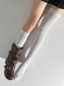 1/2/3/4双装女士冬季保暖过膝袜，荷叶边多层设计，女士过膝袜，及膝袜，保暖加厚过膝袜，宽松版型，秋冬保暖休闲袜，舒适袜 - 彩色 - 查看 3