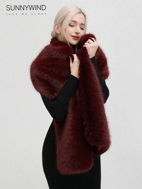 1pc Women Solid Color Fashionable Faux Fur Shawl, Suitable For Bridal Parties Shawl, And Everyday Wear In Autumn/Winter Women Poncho