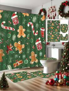 1pc/4pcs Pumpkin Waterproof Shower Curtain Set With 12 Hooks And Bathroom Mat Toilet Seat Cover Non-Slip Bathroom Carpet Polyester Fabric Curtain For Window Bathroom Decor Christmas Decor