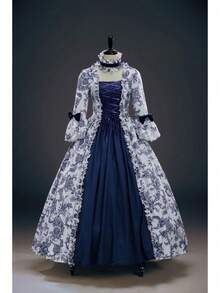 From Medieval To Victorian Era Court Dress Renaissance Gothic Lolita Style Dress With Puff Sleeves Cosplay Costume And Role Play Costume - Màu xanh lam - Xem 5